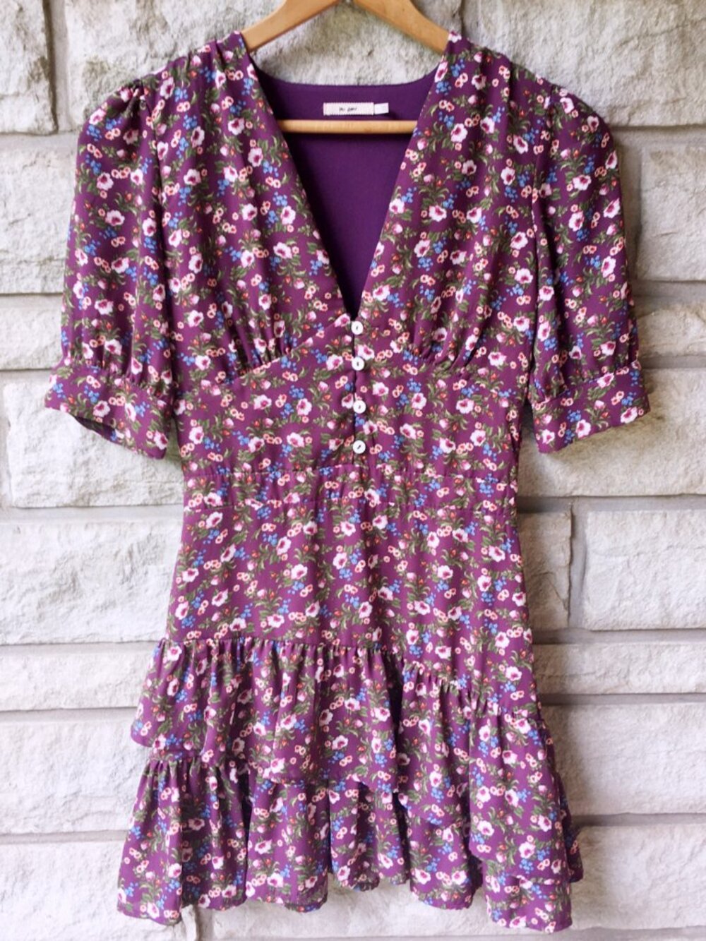 Ruffled & Tiered Floral Plum Mini Dress